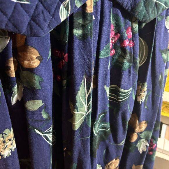 Vintage 90s Karin Stevens Blue Floral Quilted Jacket Dress Size 11/12 - Picture 2 of 16